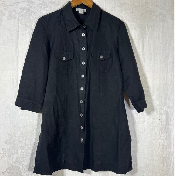 Soft Surroundings Button Up Tunic Medium Black Linen Blend - Picture 1 of 10